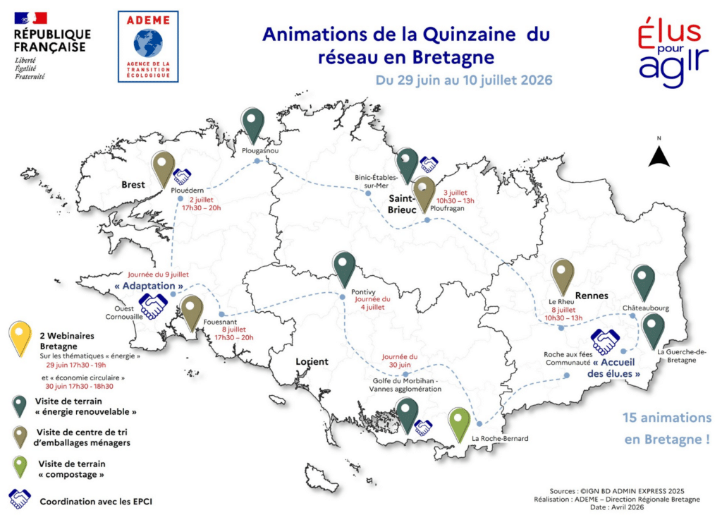 Schéma : animations de la quinzaine du réseau en Bretagne (transcription détaillée ci-dessous)